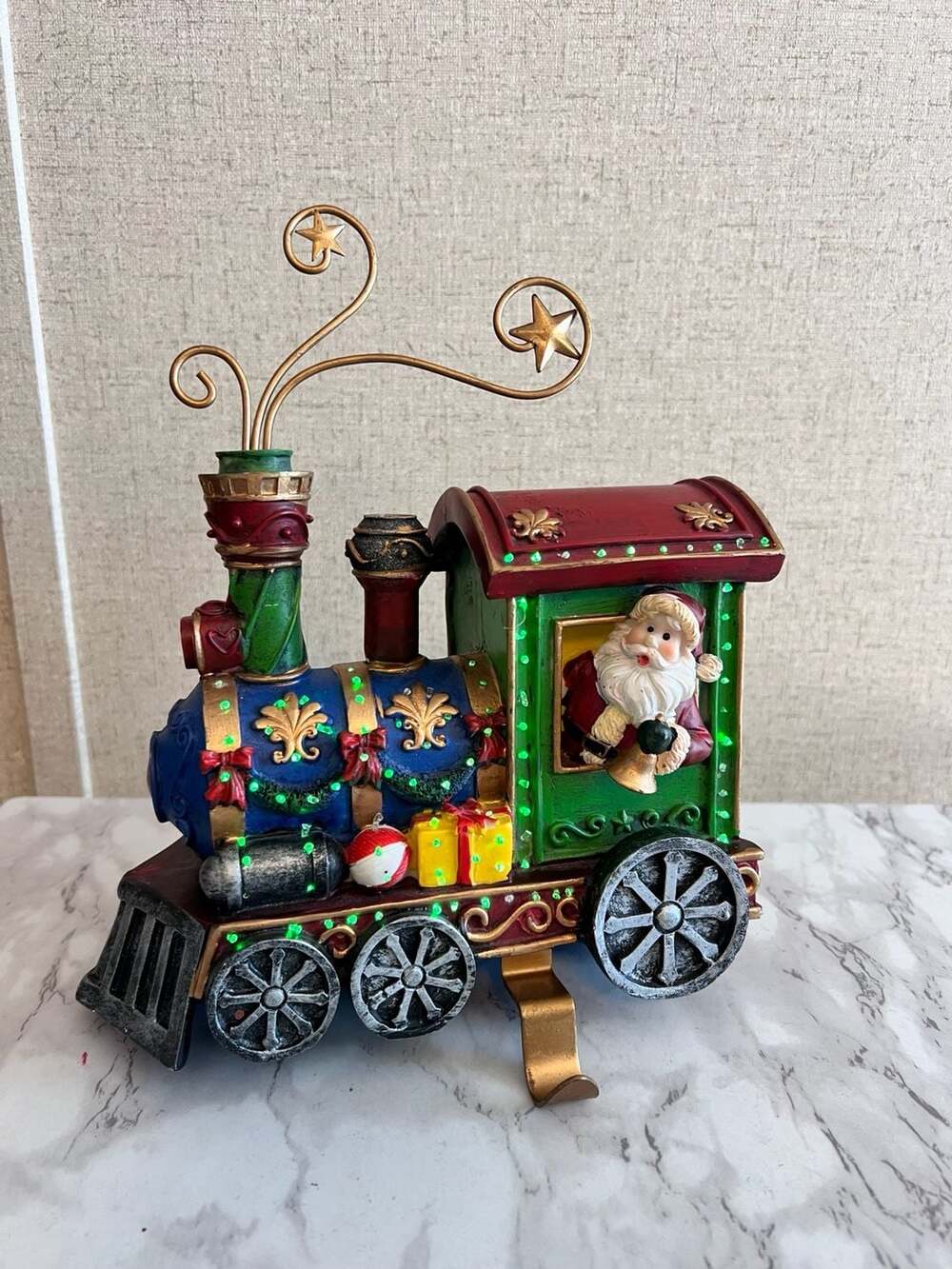 VTG Light-Up Christmas Train Decoration with Santa and Stocking Hanger